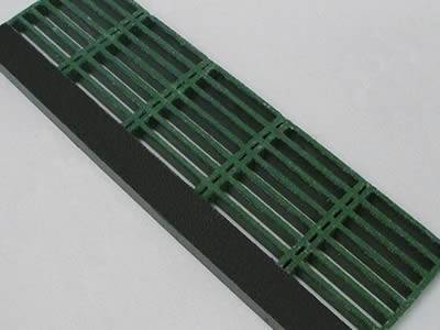 This is one green fiberglass stair tread, with black reinforced nosing.