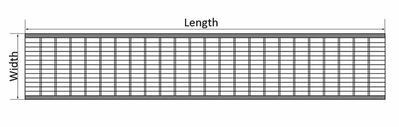 It shows one panel diagram for molded fiberglass grating with rectangular mesh.