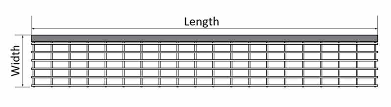 It shows one pultruded stair tread panel diagram, with the two parameters shown, length and width.